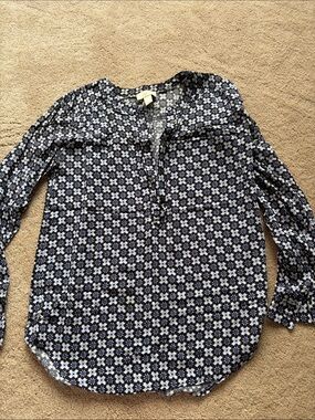 LOFT Navy and White Floral Henley Top